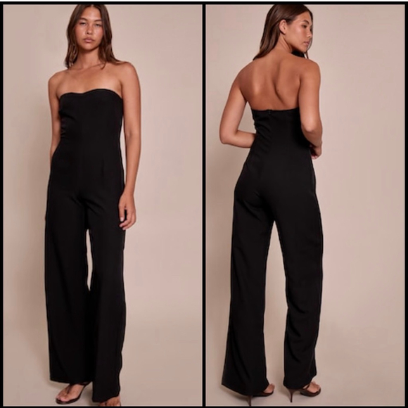 Crystal Sky Pants - Black Strapless Wide Leg Jumpsuit M